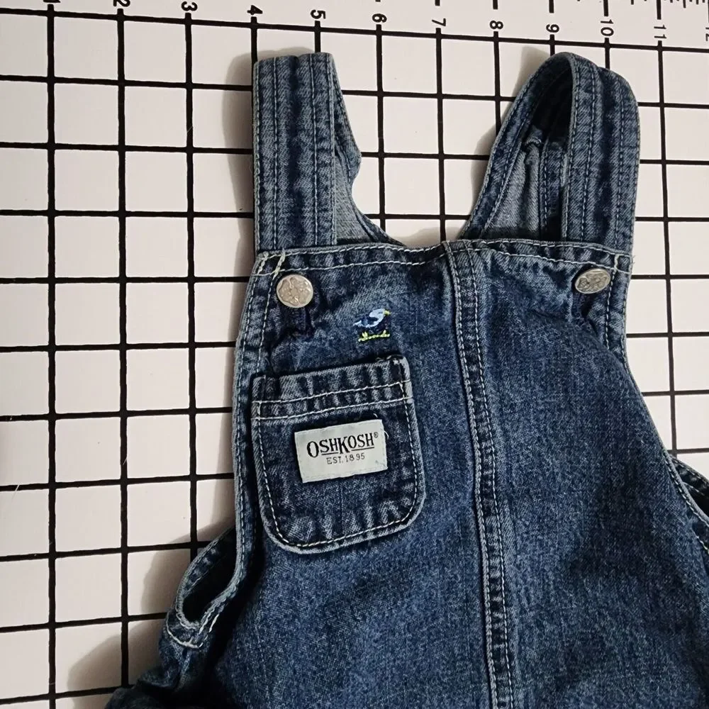 Vintage OshKosh Denim Overall Jumper Dress Embroidered Sunshine Tent Girls 24Mon
